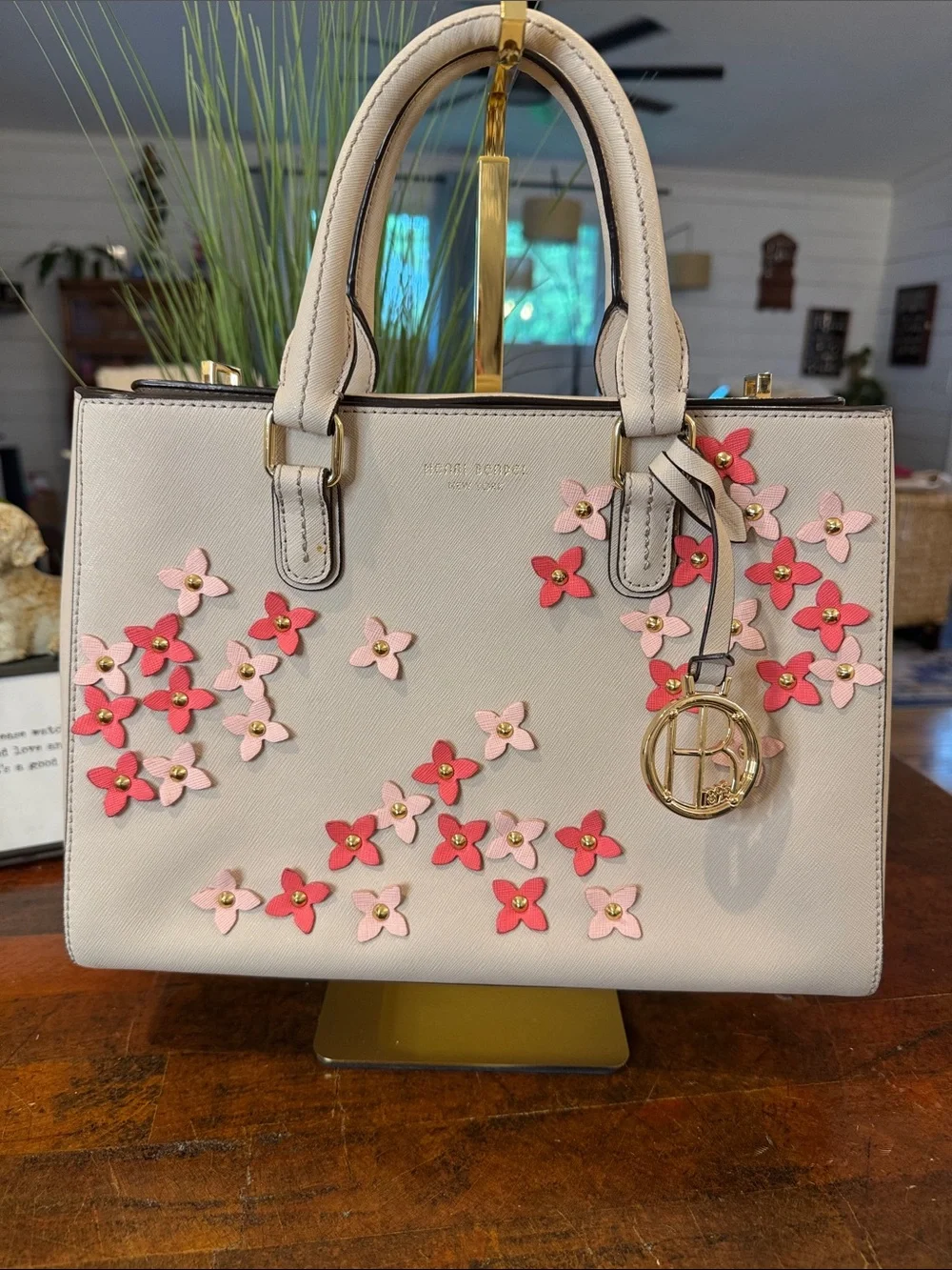 Henri Bendel West 57th Floral Applique Satchel / Tote Bag